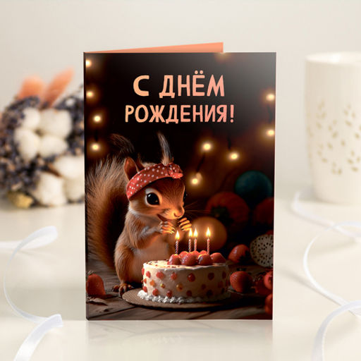 Открытка 4 шоколадки С днём рождения! (белочка с тортом) - 8 чудо фото 2