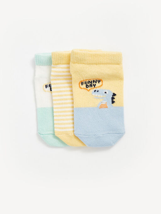 Bask?l? Erkek Bebek Patik ?orap 3l? - Waikiki фото 3