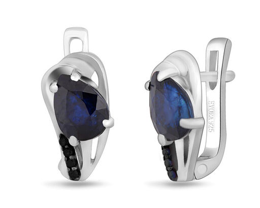 Серьги, сапфир корунд , шпинель, Лилия