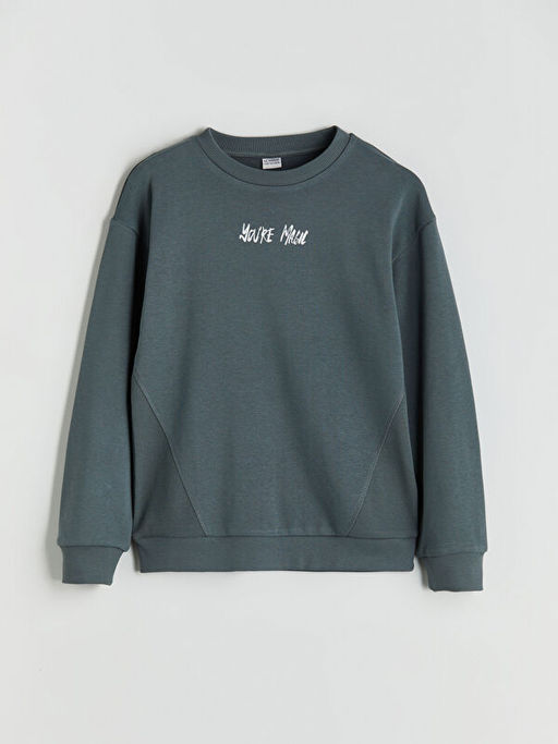 Bisiklet Yaka Bask?l? Erkek ?ocuk Sweatshirt