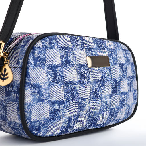 Сумка женская кросс-боди на молнии, 20.5×6.5×11.5 см, в клетку, синяя