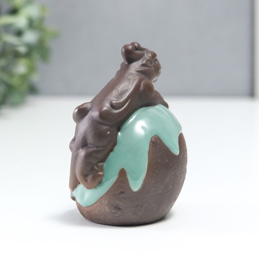 Сувенир керамика "Дракон на жемчужине" голубая глазурь 8,5х6,3 см