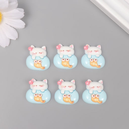 Декор для творчества пластик «Котик в аквариуме», набор 6 шт., 2×2×1 см