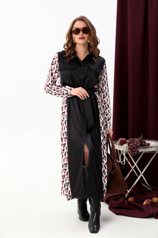 Платье NIKVA н718-5 чёрный+ромбы бургунди