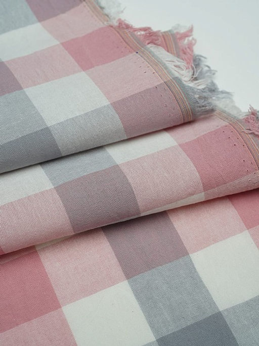 Вареный (стираный) хлопок Клетка (3.0*3.0см) цв.пыльная роза/серый, ш.2.5м, хл-100%, 115гр/м.кв - Купава фото 4