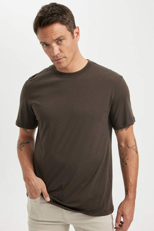 New Regular Fit Bisiklet Yaka Basic Duz %100 Pamuk K?sa Kollu Tisort - Defacto фото 2