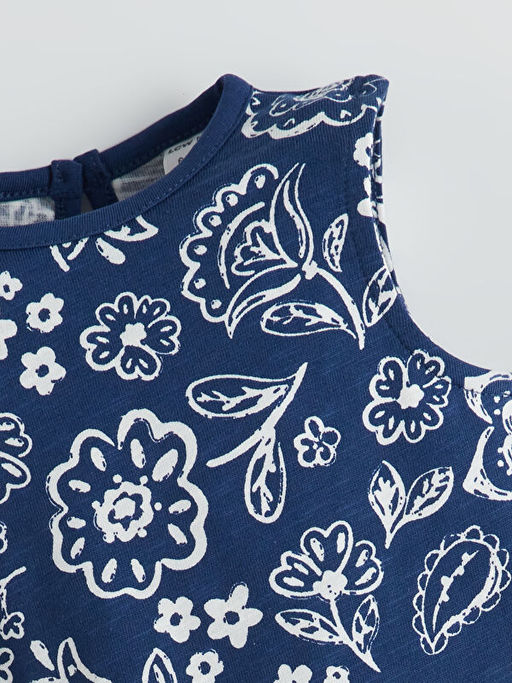 Bisiklet Yaka ?i?ekli K?z Bebek Bluz ve ?ort 2li