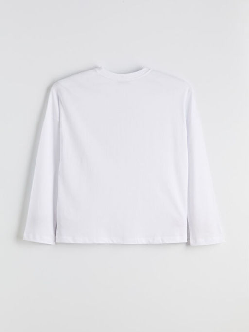Bisiklet Yaka Bask?l? Oversize Kad?n Ti??rt