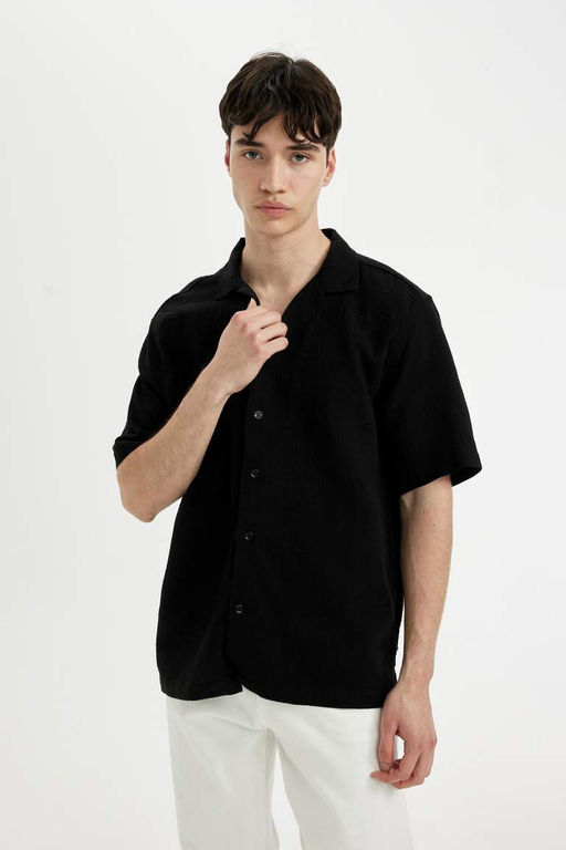 Хлопковая рубашка с короткими рукавами и воротником-поло Relax Fit - Defacto фото 7