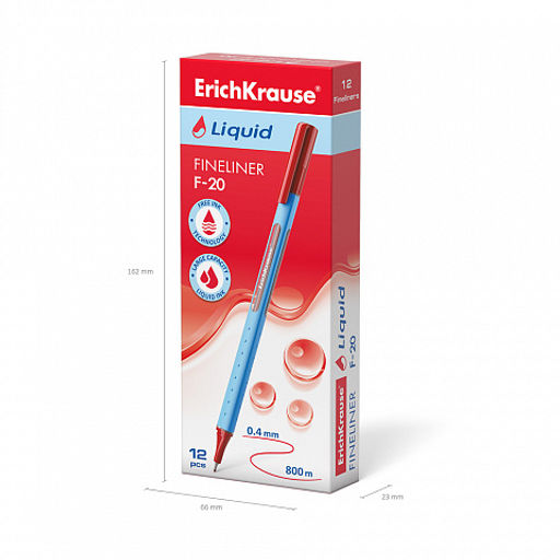 Цена за 12 шт. Ручка капиллярная ErichKrause Liquid F-20 Stick, цвет чернил красный (в коробке по 12 шт.)  фото 5