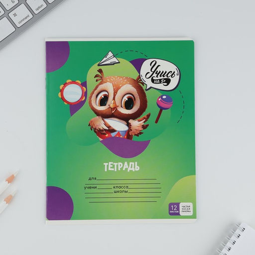 Тетрадь 12 листов в частую косую линейку Учись на 5+, обложка мелованный картон, блок №1, 5 видов МИКС - Artfox study фото 7