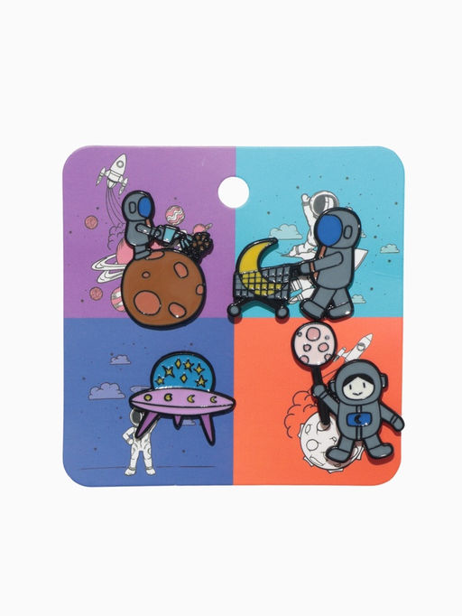 Набор значков (4 шт.) Космос, цветные в чёрном металле