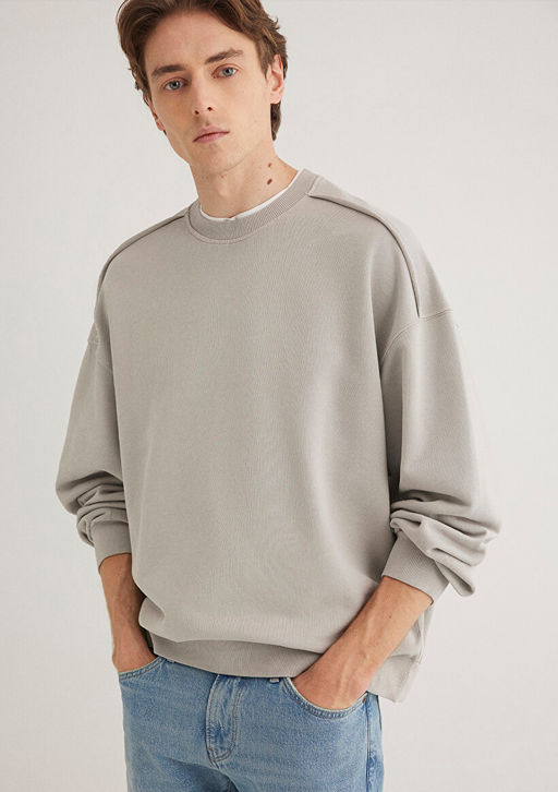 Dikis Detayl? Gri Basic Sweatshirt - Mavi фото 2