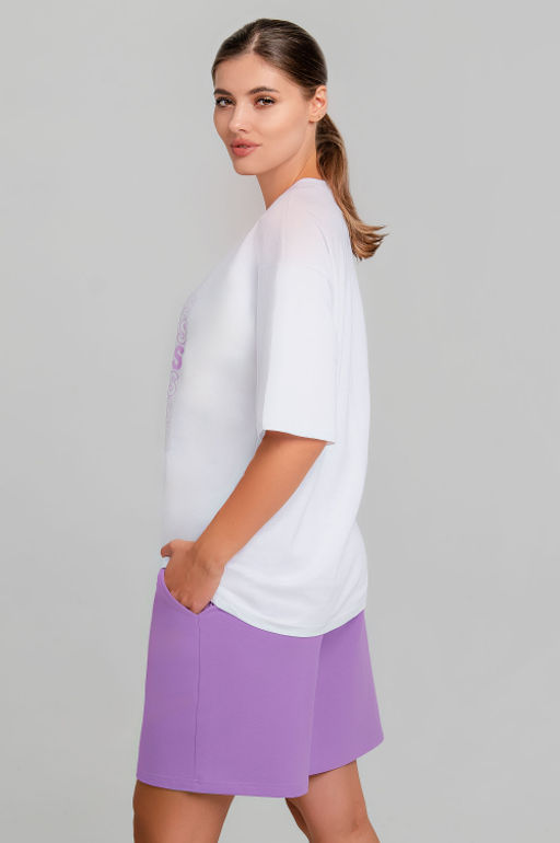 Арт. 51302 Костюм женский с шортами 42-50 (5 шт) Цвет:верх- белый, низ- вери-пери - Калинка фото 7