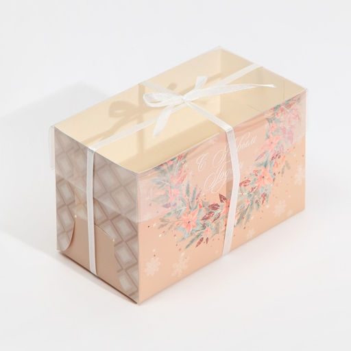 Цена за 5 шт. Коробка для капкейка «Розовый новогодний тренд», 16×8×10 см