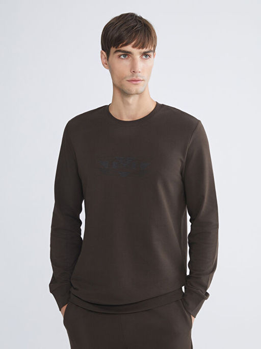 Bisiklet Yaka Bask?l? Erkek Sweatshirt