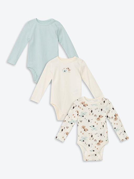 Bisiklet Yaka Bask?l? Erkek Bebek ??t??tl? Bodysuit 3l?