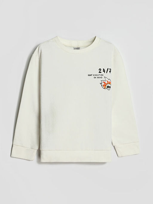 Bisiklet Yaka Bask?l? Uzun Kollu Erkek ?ocuk Sweatshirt