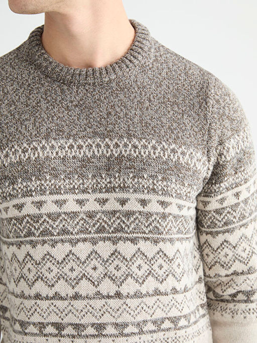 Bisiklet Yaka Desenli Erkek Triko Kazak