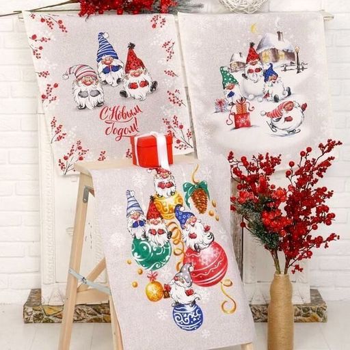 К-т полотенец Гномики 50*60 см. - 3 шт. рогожка хлопок 100% - Лен поволжья фото 3