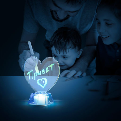 Ночник 3D-светильник с маркером доска для заметок, «Сердечко» LED, 3×AG10, 10×10×13 см