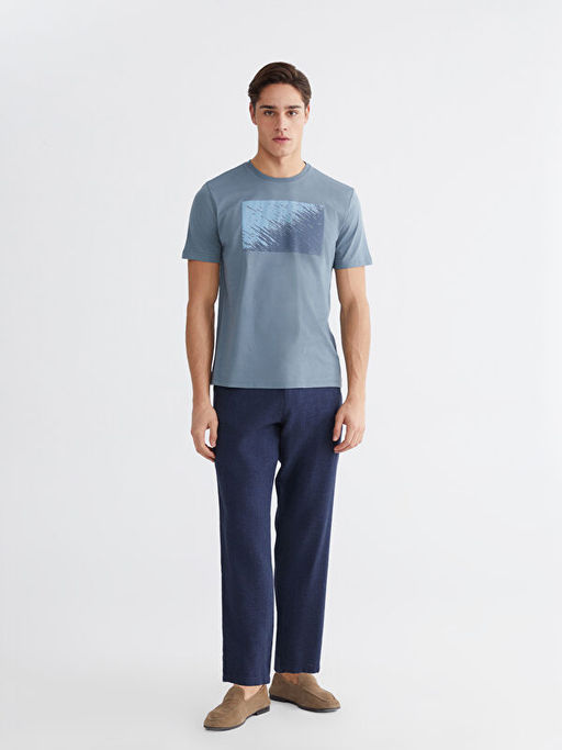 Bisiklet Yaka Bask?l? Penye Erkek Ti??rt