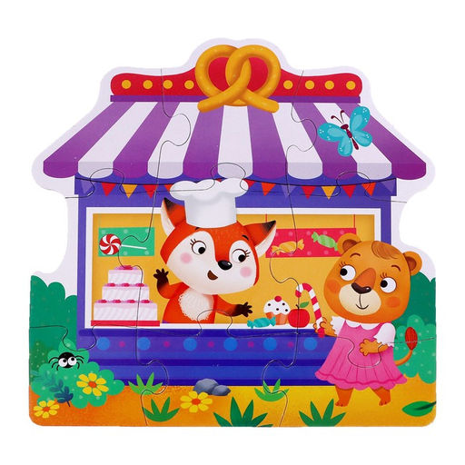 Фигурные пазлы 4 в 1 Весёлые зверята, 9, 12, 15, 20 элементов - Puzzle time фото 5