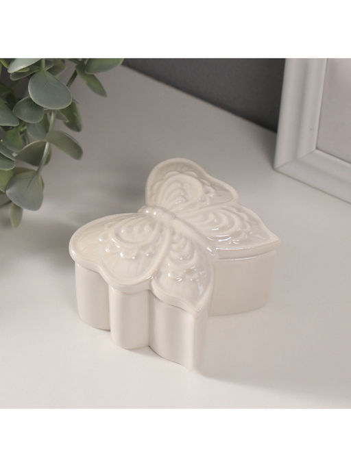 Шкатулка для украшений «Бабочка фигурная», керамика, белый перламутр, 7.3×7.3×4.5 см