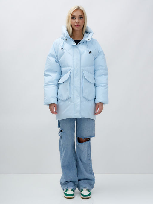 Куртка летучая мышь женская с капюшоном зимняя голубого цвета 9617Gl - Mtforce фото 2