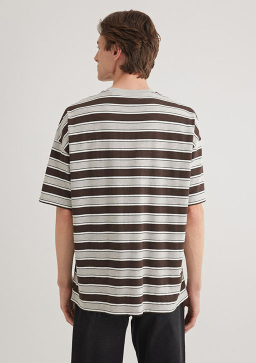 Kahverengi Cizgili tisort - Mavi фото 5