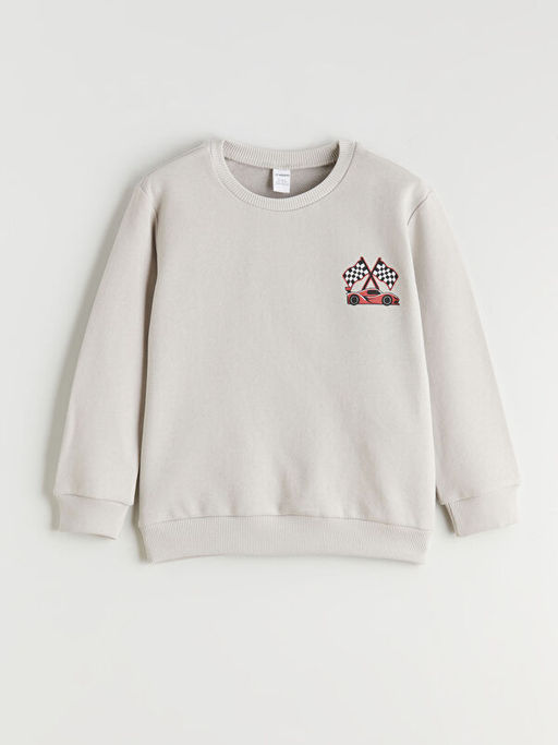 Bisiklet Yaka Bask?l? Erkek ?ocuk Sweatshirt