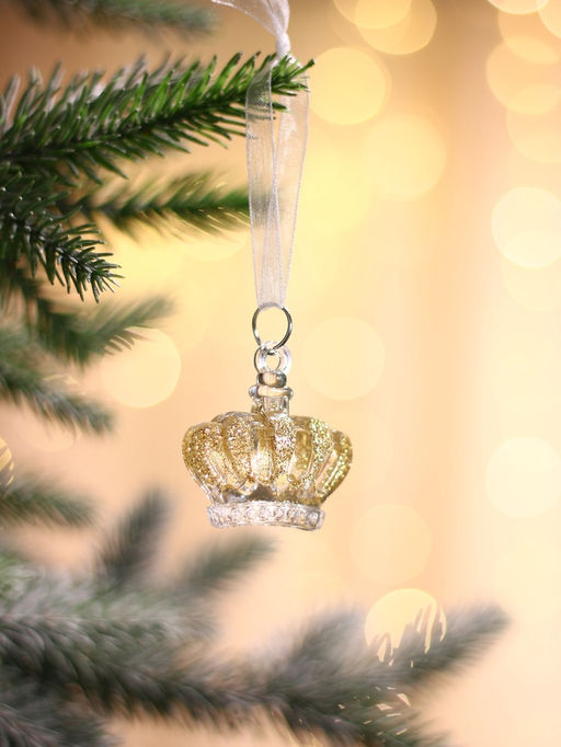 Цена за 2 шт. Ёлочные игрушки 2 шт. Зимнее волшебство. Корона, 44.5 см, прозрачный с золотом фото 7