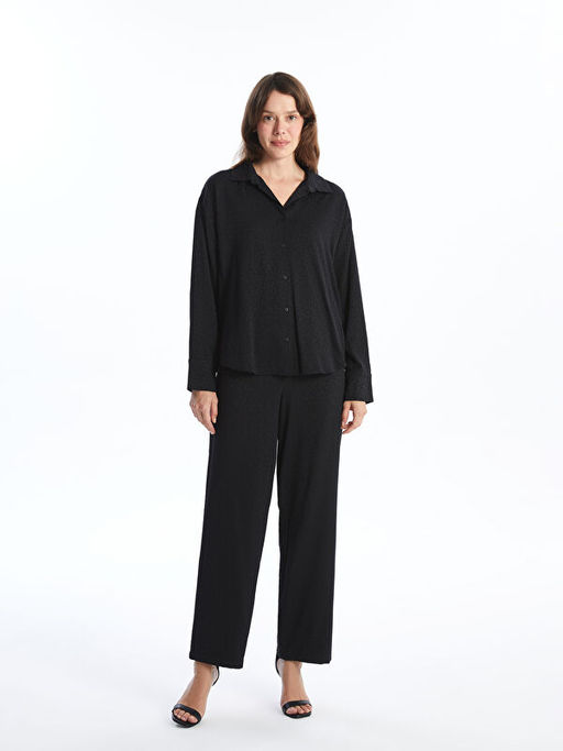 Beli Lastikli Desenli Saten Kad?n Pantolon