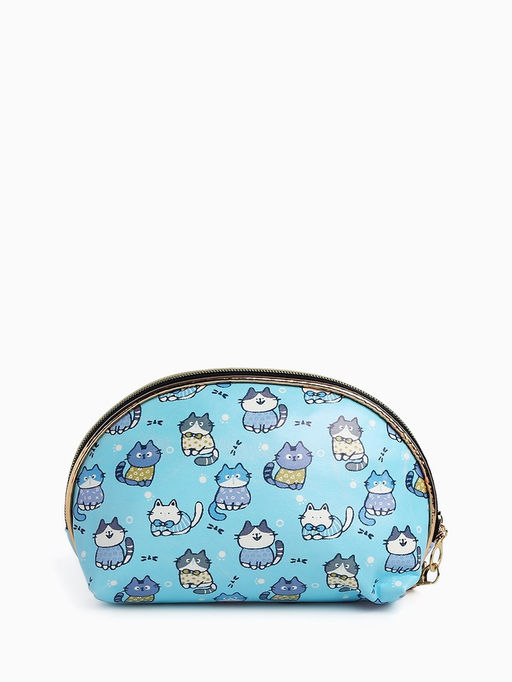 Косметичка женская на молнии, с подкладкой, ручкой, с принтом, голубая