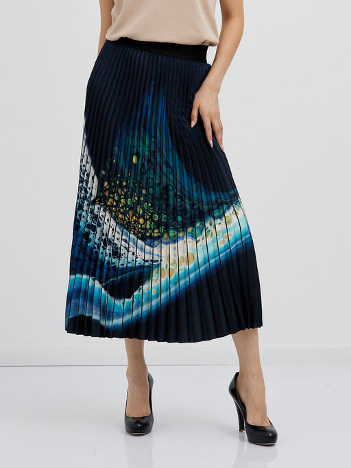 юбка плиссированная в синем цвете с абстрактным принтом - Glenfield фото 3