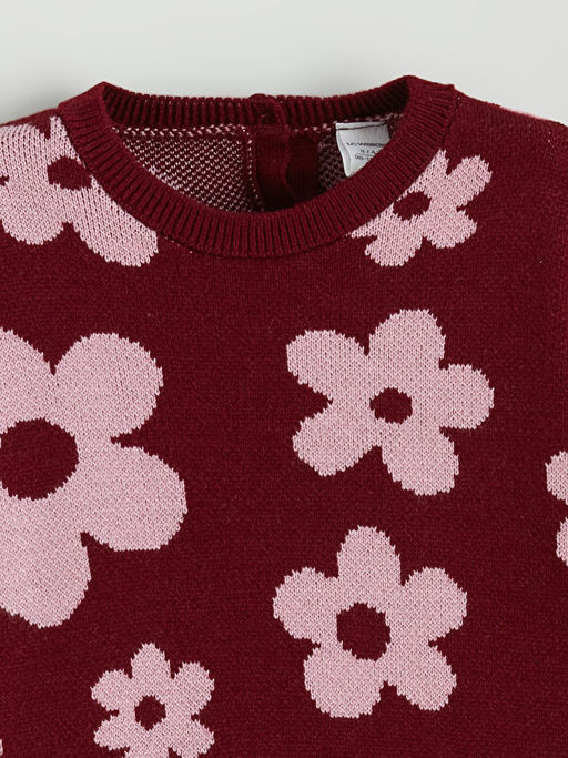 ?i?ek Desenli K?z ?ocuk Triko Kazak