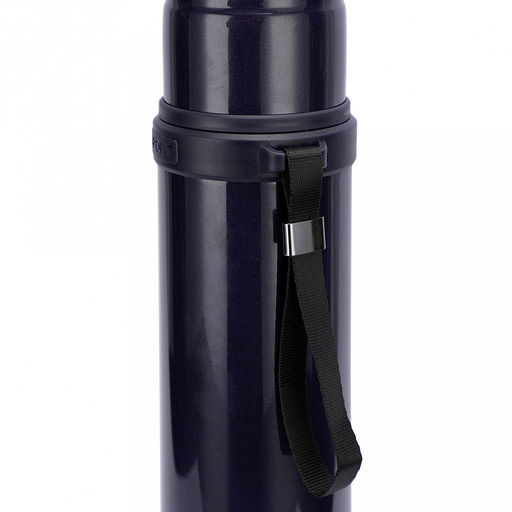 Термос из нержавеющей стали с узкой горловиной 0,9л "Гант" д7,5см, h32,5см, горло д4,5см, кнопочный механизм, крышка-стакан, с ремешком, покрытие - фиолетовое, глянцевое, "TalleR" (Китай)