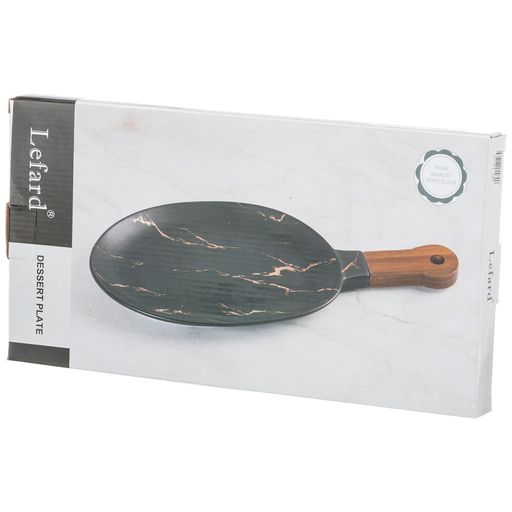 БЛЮДО ДЛЯ СЕРВИРОВКИ С ДЕРЕВЯННОЙ РУЧКОЙ КОЛЛЕКЦИЯ ЗОЛОТОЙ МРАМОР ЦВЕТ: GRAY 37,5*19*2,4 СМ - Lefard фото 2