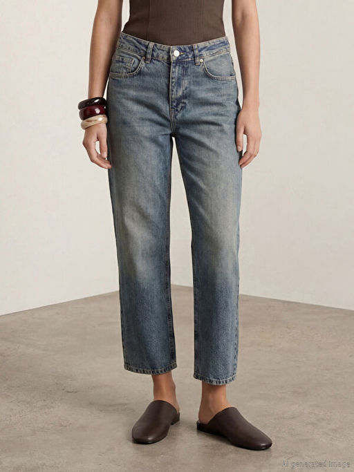 Y?ksek Bel Straight Fit Kad?n Jean Pantolon