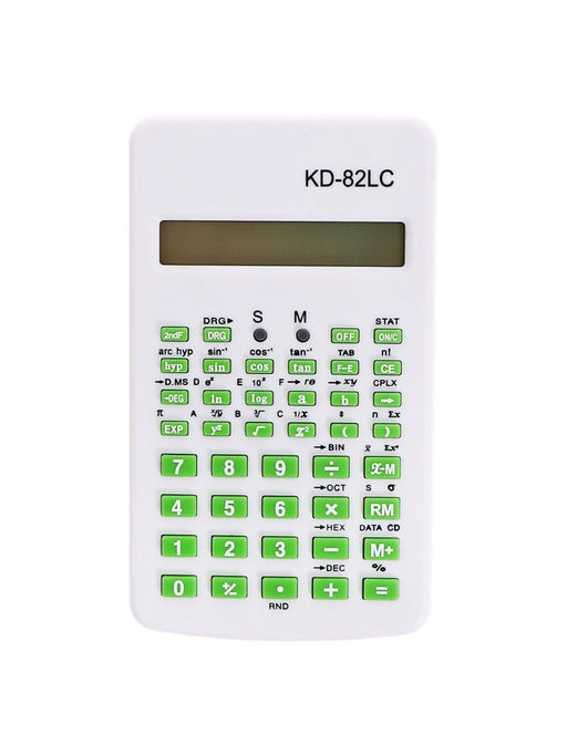Калькулятор инженерный 10-разрядный, корпус белый, с зелеными кнопками