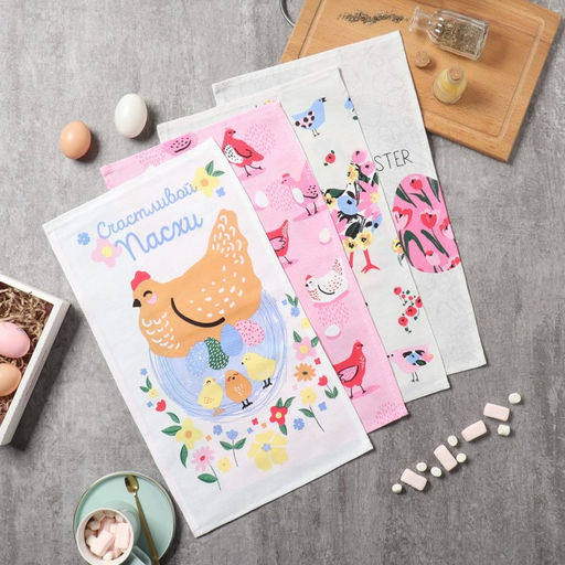 Набор кух. полотенец Доляна Счастливой пасхи 4 шт, 28х46 см, рогожка, 100% хл, 160г/м2  фото 17