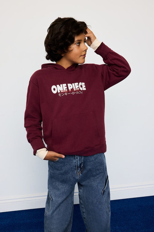 %100 Pamuk One Piece Kap__onlu __i Yumu_ak T_yl_ S_rt Bask_l_ Sweatshirt Erkek _ocuk