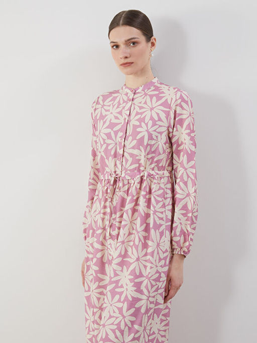 Hakim Yaka ?i?ekli Kad?n G?mlek Elbise