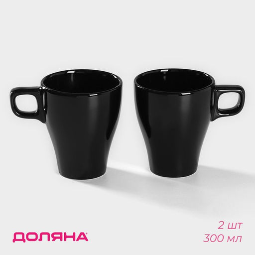 Кружки Доляна Coffee break, 300 мл, набор 2 шт., керамика, чёрные