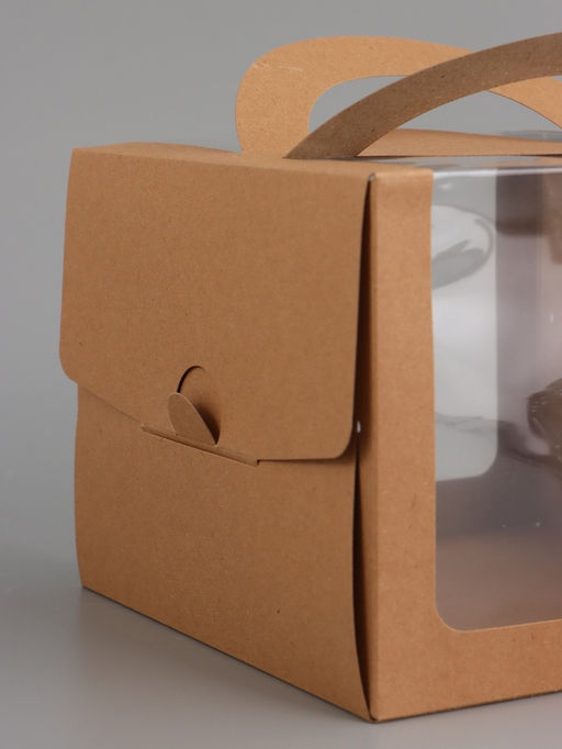 Цена за 2 шт. Коробка под бенто-торт с окном, КРАФТ 18 х 18 х 14 см