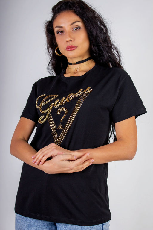 Футболка "Guess" с треугольником стразы, камешки, бусины