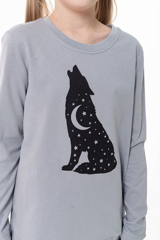 Пижама футболка с длинным рукавом и брюки М225116Псч серый/черный - Елена фото 5