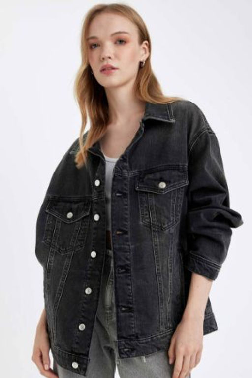 Oversize Genis Kal?p Dugmeli Jean Ceket