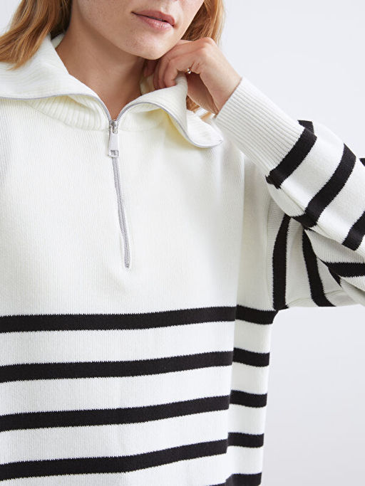 Dik Yaka ?izgili Kad?n Triko Tunik