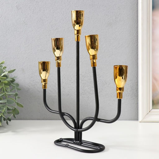 Металлический подсвечник на 5 свечей «Нептун», чёрный с золотом, 20.6×5.7×25.8 см